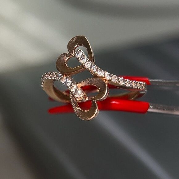 10k Rose & Yellow Gold Bypass Heart Cz Ring - Picture 3 of 9